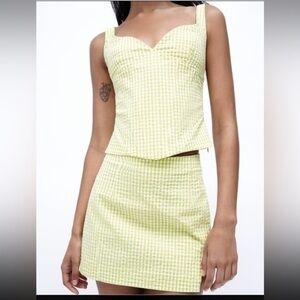 Zara 2 piece gingham plaid to and mini skirt 2180 101